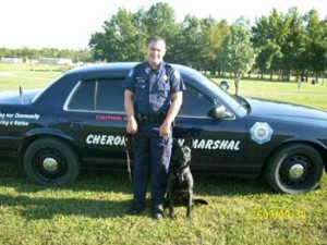 Brian Catcher with K-9 Runa Cherokee Indian Nation Oklahoma Tribal Police